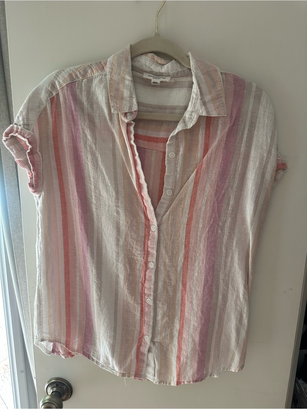 beachlunchlounge Pastel Pink & Coral Striped Button-Down Shirt